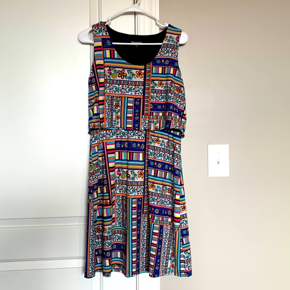 Nina Leonard Sleeveless Stretch Maxi Midi Women's M Blue Multi Flowers Abstract